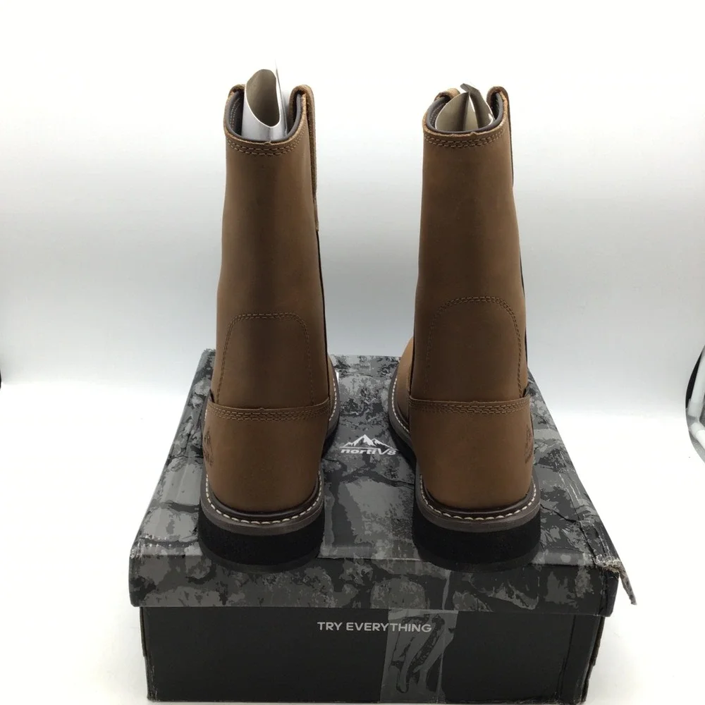 Nortiv 8 Mens Camel‎ Leather Pull On Work Boots SNIC2431M Size 9 NEW